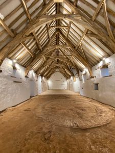 View of the inside of Winterbourne Medieval Barn
