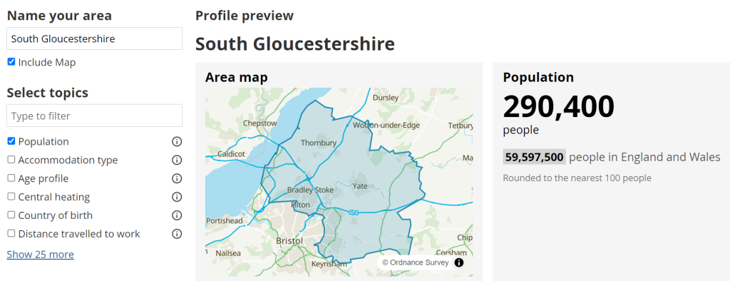South Gloucestershire map that links to ONS profile builder